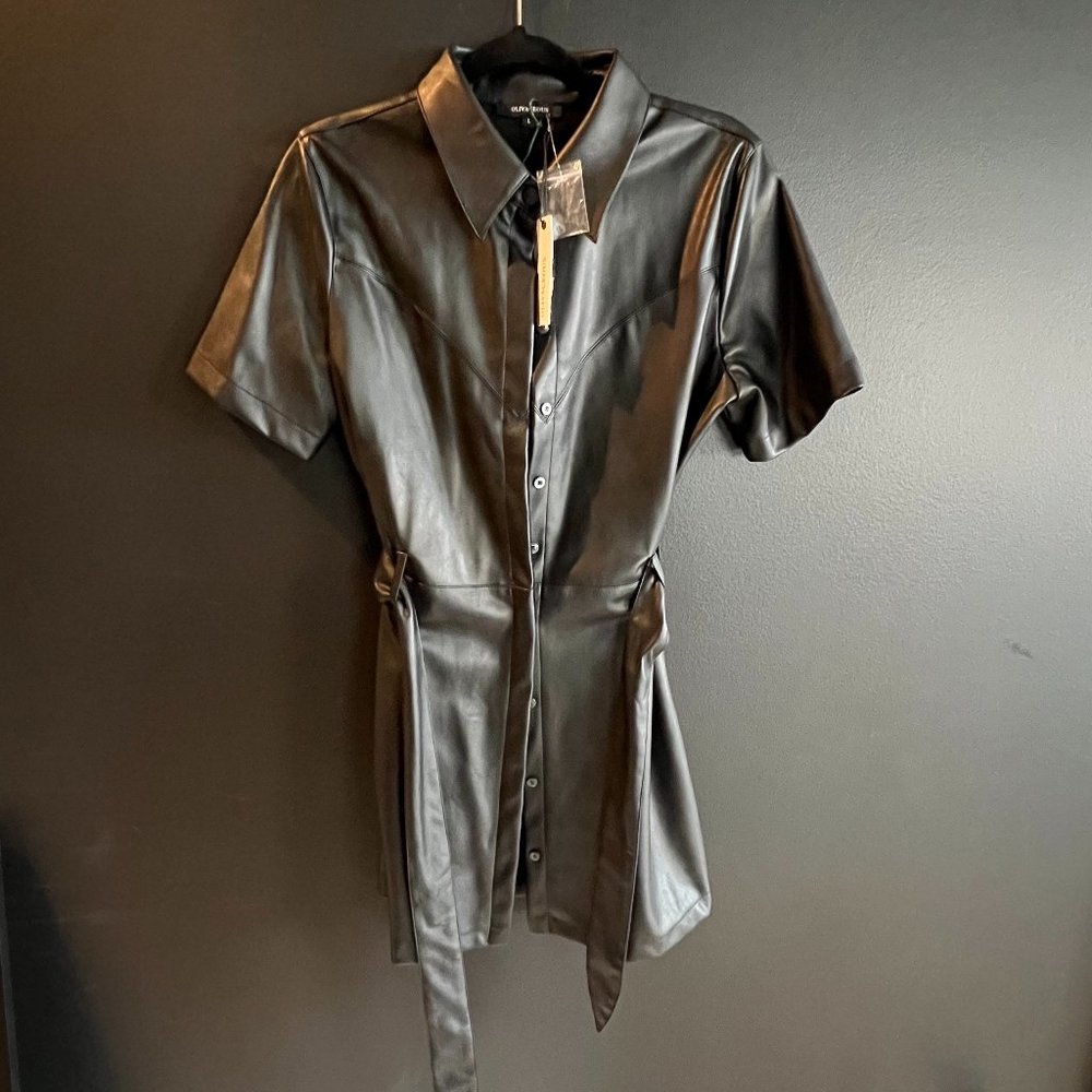 NWT Olivaceous Faux Leather Collared Dress